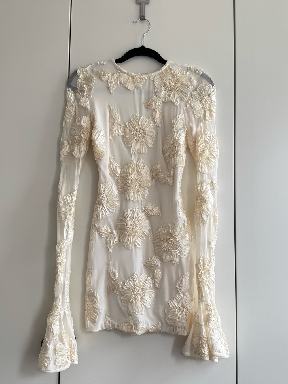 Rotate Birger Christiansen Embroidered Cream Mini Dress with Floral Appliqués